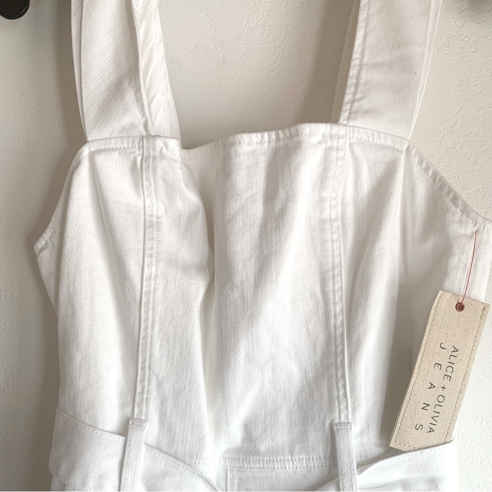 Alice + Olivia White Denim Jumpsuit Size 8 White Stretch Denim Jumpsuit Size 29 - Picture 8 of 15